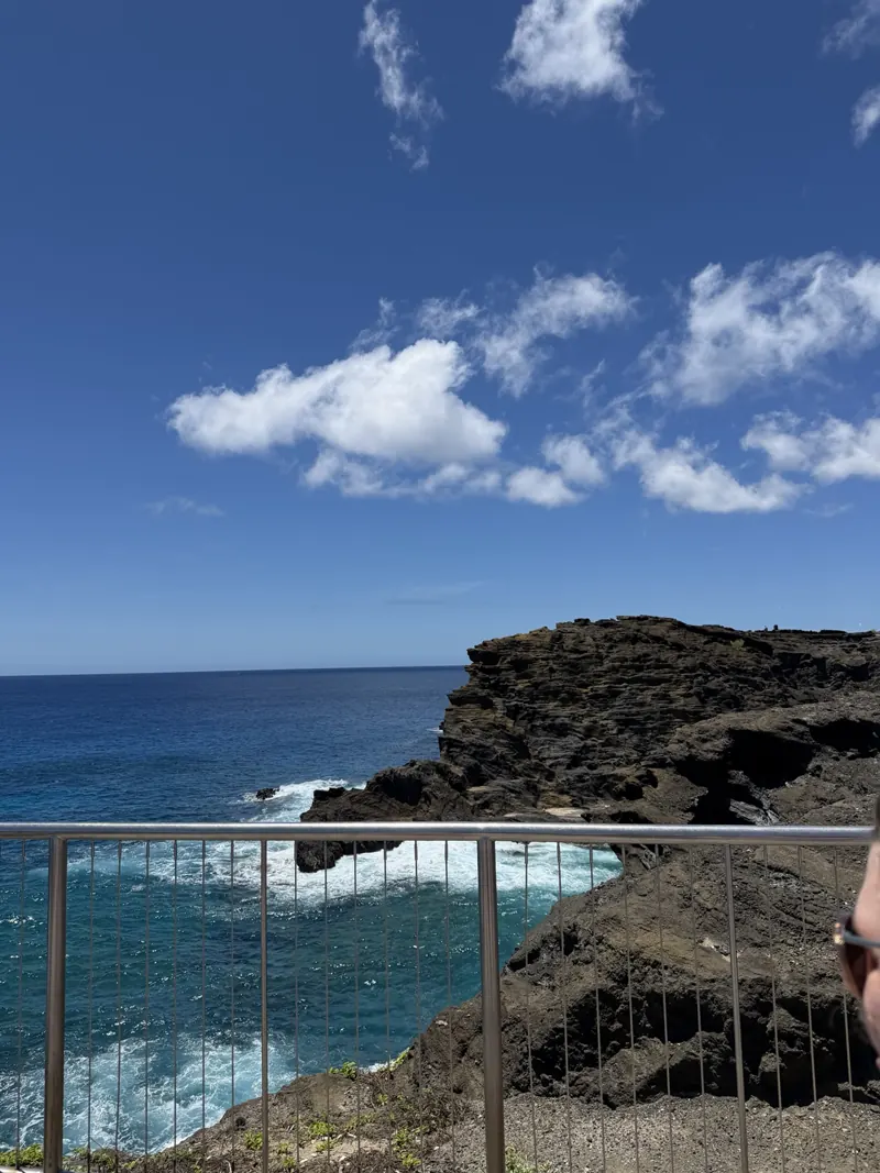 Rocky Oahu coastline and bright blue Pacific Ocean